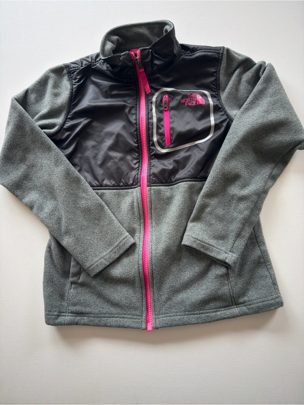 EUC Girls The North Face Black and Pink Polar Fleece Full Zip Size Large 14/16
